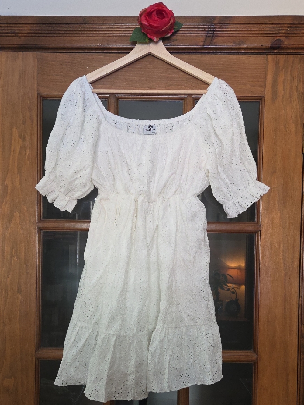 Maya Kern - Breathable White Eyelet Summer Dress 70% Cotton w Lining Size L